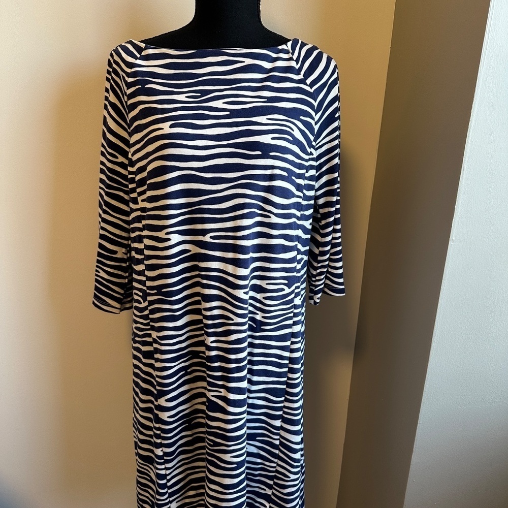 *J. MCLAUGHLIN* Blue x White Long Sleeve Dress Size Large